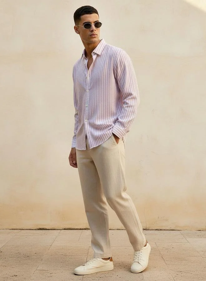 سبلاش فيڤ Men Regular Fit Collared Striped Long Sleeve Shirt